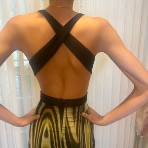 Arden B Black and Yellow Backless Halter Sundress
